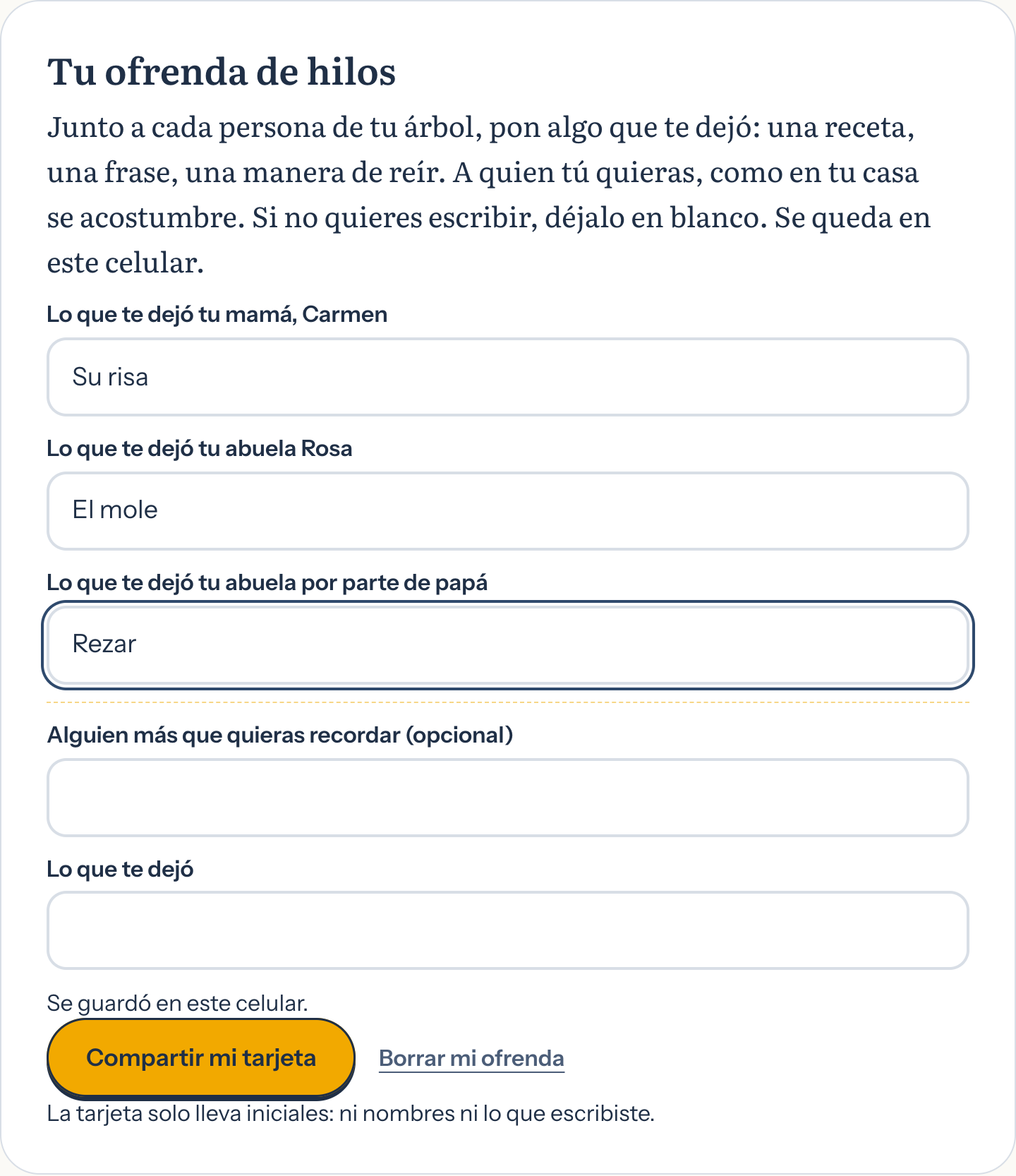 La ofrenda: junto a cada persona del árbol, algo que te dejó